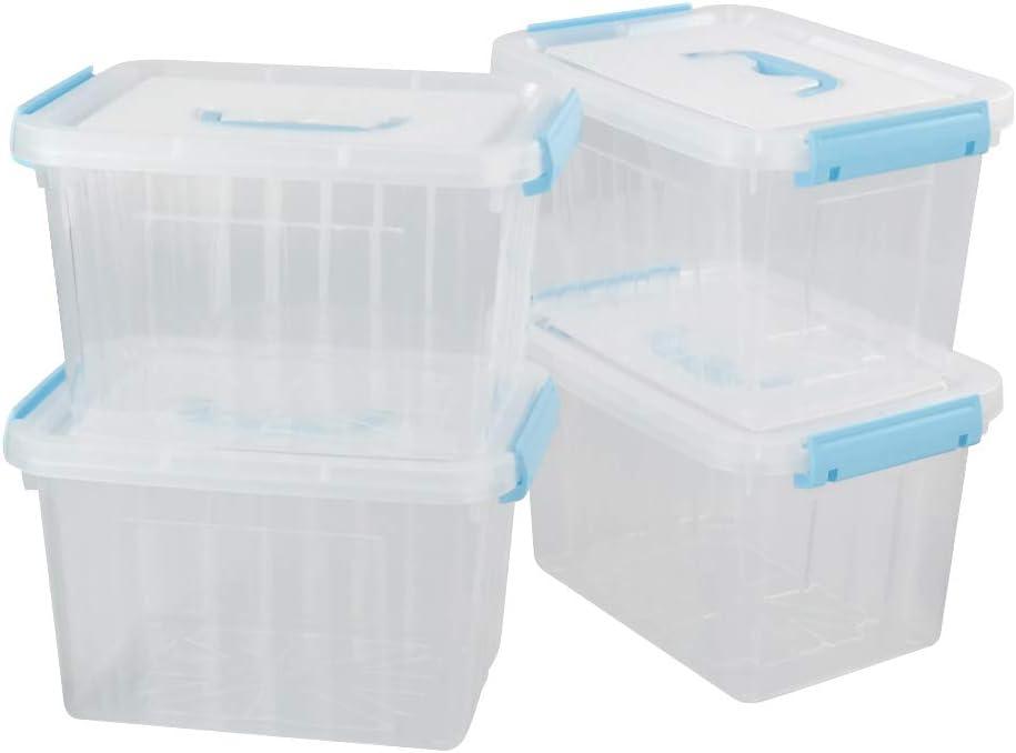 Hespama 6 Quart Storage Bin, Plastic Latching Box/Container with Lid, 4 Packs