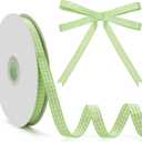Gingham Ribbon, Light Green and White Plaid Checkered Ribbon 3/8 inch x 50 Yards, Light Green Buffalo Checker Ribbons for Gift Wrapping, Hair Bows, Picnic, Crafts, DIY Accessories