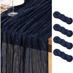 DeZerlor Navy Blue Cheesecloth Table Runner 4 Pack Summer Table Runners Boho Gauze 120 Inches Cheese Cloth Table Decor for Wedding Bridal Baby Shower Parties