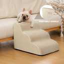 Aodisman Dog Ramp and Stairs for Small Dogs & Cats,3-Step Pet Stairs for Couch Sofa and Chair,Indoor Anti-Slip Dog Stairs for Old Cats and Puppy,Beige