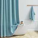 BTTN 78 Inch Long Shower Curtain - Boho Farmhouse Linen Striped Fabric Shower Curtain Set with Tassel, Tall Country Water Repellent Cloth Shower Curtains Set for Bathroom with Hooks, 72x78, Teal