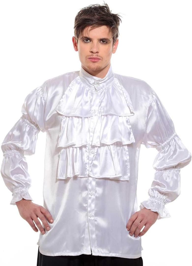 ThePirateDressing Ruffled Puffy Pirate Shirt for Men  Seinfeld Costume Top  Renaissance, Medieval, Bard, Gypsy, Cosplay (X-Large, White)