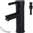 GGStudy Black Bathroom Faucet Single Handle One Hole 1 or 3-Hole 4" Installation Stainless Steel Bathroom Vanity Faucet Matching Pop Up Drain with Overflow