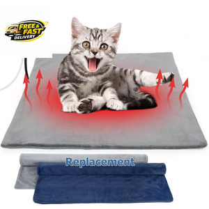 Cat Heating Pad Outdoor, Heated Cat Bed for Dogs, Indoor Warming Electric Pet Heating Pad with Chew Resistant Cord, Waterproof Heated Pet Mat with Adjustable Temperature & Time Kitten 18"*18"