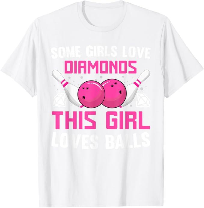 Funny Bowling Art for Women Girls Track Bowling Spare Bowler T-Shirt. L Size