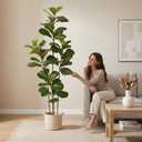 Warmplants Artificial Fiddle Leaf Fig Tree 6ft Tall with White Planter | Faux Green Plant, Faux Ficus Lyrata Trees for Indoor Home Office Living Room Decor