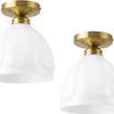 AUTELO 2 Pack Milk Glass Ceiling Light, Gold Semi Flush Mount Ceiling Light, 8.19 inch