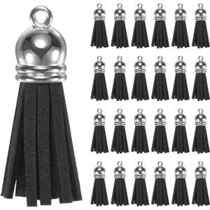 50-Pack Faux Suede Tassel 1.4 Inch Small Keychain Rust Faux Leather Tassels Charm Black with Rings for DIY Crafts/Keychain/Earrings/Bracelets/Necklace