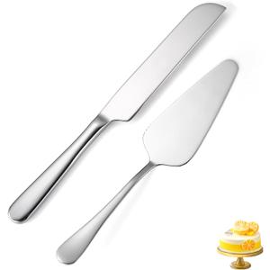 Wedding Cake Knife and Server Set Silver,Stainless Steel Cake Cutting Set,2Pcs Include Cake Cutter And Cake Server for Wedding, Birthday, Parties and anniversary, Dishwasher Safe (B Style-Silver(Small Size))