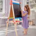 Hape E1010 Magnetic All in 1 Kids Height Adjustable Drawing Dry-Erase Chalkboard Wooden Artist Easel with 3 Paint Pots and Refillable Paper Roll, "L: 18.9, W: 15.9, H: 41.8 inch"