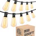 Lightdot 200FT Outdoor String Lights, LED Bistro String Lights with Shatterproof ST38 Vintage Bulbs, 2200K Dimmable, Waterproof Hanging Lights for Porch, Deck, Garden, Backyard, Balcony - ETL Listed