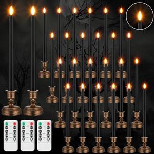 24 Pack Flameless Taper Candles with Remote Control and Timer Flickering LED Taper Candles Realistic 3D Flame LED Window with Base Holiday Wedding Home Decor(Black)