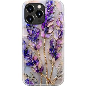 Esdot for iPhone 15 Pro Max Case Cute - Wireless Charging Compatible  Dual-Layer Soft Silicone + Hard Shell - Wildflower Design - Protective Phone Cover for Women Girls - Lavender