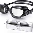Swim Goggles, Unisex Adult Swimming Goggles Anti Fog Anti UV No Leakage Wide View for Men Women Youth (Black/Clear Smoke)