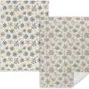 Christmas Snowflake Kitchen Towels, Vintage Christmas Blue and Beige Snowflake Dish Tea Towels, Xmas Winter Holiday Decorative Hand Towel for Bathroom, 16x24 Inch Set of 2