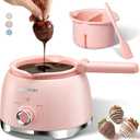 LUSHYUM Chocolate Melting Pot Candy Melts Melter with 2 Insert Pots and Spatula, 4 Cups Capacity Warmer Machine, Ideal Dipping Tool Kitchen Supplies for Making Cake Pop Covered Strawberries Fondue, Pink