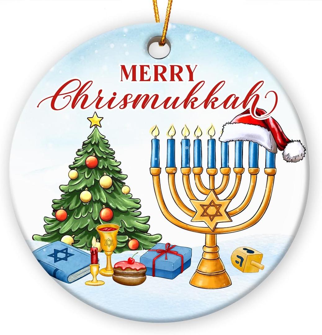 3 x Hanukkah Ornaments 2025 - Merry Chrismukkah Ornament for Christmas Tree Decorations, Gift for Friends Neighbors Mom Coworker, Spiritual Gifts for Women, Jewish Gifts