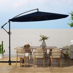 wikiwiki 10ft Patio Umbrellas Offset Outdoor Umbrella Cantilever Hanging Umbrellas w/Infinite Tilt, Fade Resistant Waterproof RECYCLED FABRIC Canopy & Cross Base, for Yard, Garden & Deck, Navy Blue