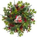 Lnymura 24 Inch Lighted Christmas Wreath Cat Sign Wreath with Timer Cedar Branches Pine Needles Red Berries and Holly Leaves Christmas Dcor Holiday Hanging Decoration for Door Wall Mantel