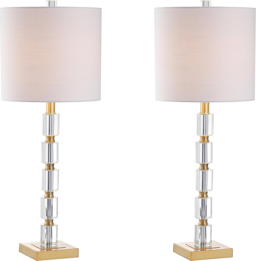 JONATHAN Y JYL5001A-SET2 Set of 2 Table Lamps Claire 28.5" Crystal LED Table Lamp Glam Bedside Desk Nightstand Lamp for Bedroom Living Room Office College Bookcase, Clear/Brass Gold
