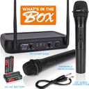 Pyle Channel Microphone System-VHF Fixed Dual Frequency Wireless Set with 2 Handheld Dynamic Transmitter Mics, Receiver Base-for PA, Karaoke, Dj Party (PDWM2135) , Black