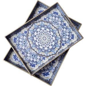 Boho Decorative Tray, Modern Blue Serving Tray with Handles, Ottoman Trays Set of 2, Plastic Coffee Table Tray for Living Room, Bathroom, Kitchen, Decor, Large 15.7*11.8, Small 13.7"*9.8" Boho Decorative Tray, Modern Blue Serving Tray with Handles, Ottoman Trays Set of 2, Plastic Coffee Table Tray for Living Room, Bathroom, Kitchen, Decor, Large 15.7*11.8, Small 13.7"*9.8"