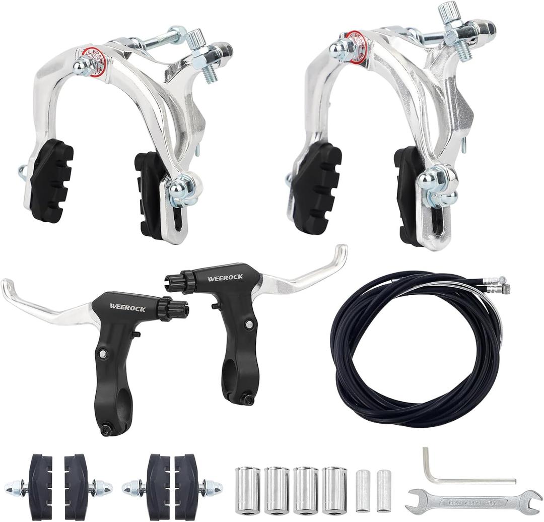 WEEROCK Bike Calip Brake Set Front and Rear C Brake Set, Rim Brake Set with Aluminium Alloy Brake levers, Bike Cables for Kids Bike, Child Bike, Student Bicycle, BMX，Beach Bike, Commuter Bike