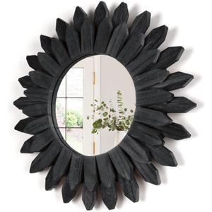 Honiway Black Wall Decor Wall Mirror 12 inch Boho Wall Decor Wood Decorative Mirror for Room Decor Home Decor for Bedroom Living Room Bathroom Kitchen Black