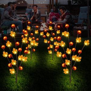 Fall Decor Solar Garden Lights Outdoor for Thanksgiving Decorations,4PACK 80LED Pumpkin Maple Leaf Tree with Friendsgiving Gifts,Solar Fall Decor Lights for Home/Garland/Thanksgiving Day Orange