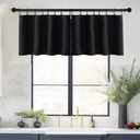 NICETOWN Black Blackout Valance Rod Pocket Thermal Insulated Window Covering Solid Short Curtain for Small Window Bedroom Living Room Topper Decor, 42 x 16 Inches Length, 1 Panel, Black