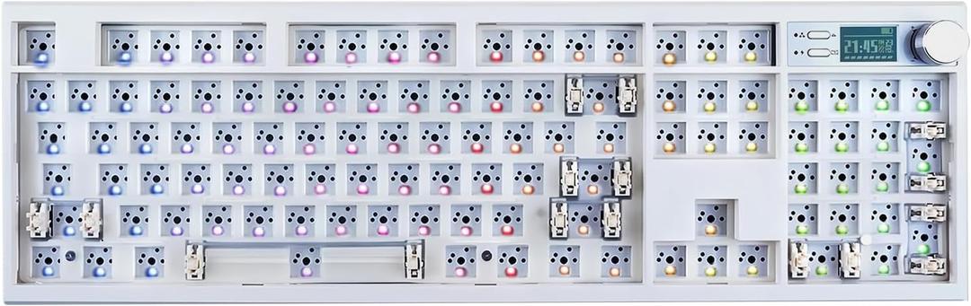 GMK104 Barebones Keyboard Kit with Screen&Knob,QMK/VIA Programmable BT5.0/2.4GHz/Type-C Tri-Mode Gasket Mounted Hot Swap RGB Backlit Full Size Custom PCB Kit DIY Mechanical Keyboard for Win/Mac(White)