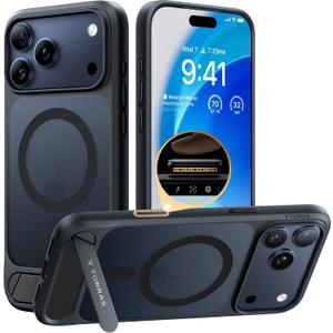 TORRAS Strong Magnetic & Seamless Stand for iPhone 17 Pro Case, Fit for MagSafe, Militray Grade Protection, Built-in Kickstand, Camera Control, Translucent Shockproof Slim 17 Pro Cover Ostand, Black