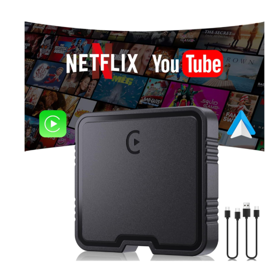 Wireless Carplay Adapter with Netflix YouTube TF Card Plug & Play, Wireless AI Box Car Play Adapter & Android Auto Dongle Easy to Setup, Fits for OEM Wired CarPlay Cars