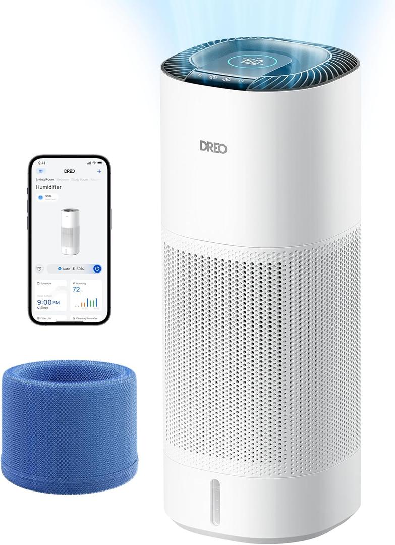DREO Smart Evaporative Humidifier Large Room up to 1000ft, 800ml/h High Output Air Humidifiers for Bedroom, 10L, 50H Long Runtime with Precise Humidification for Plants, Home, Office, White, HHM774S