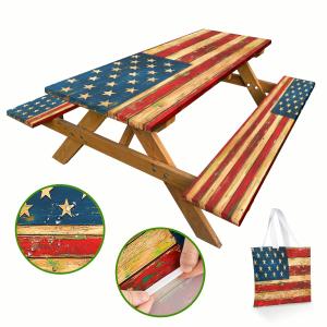 American Flag Rectangle Table Covers Fashion Picnic Table Cover with Bench Covers Easy to Install 3 Pcs Camping Table Cloth Outdoor Indoor Decor Small