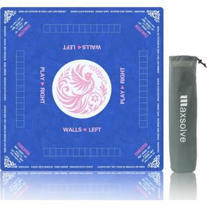 Mahjong Mat, 31.5" x 31.5" Neoprene Mahjong Table Mat with Rules, Anti Slip & Noise Reduction Gaming Mat for Poker, Card, Dominoes, Board & Tile Games, Mahjong Gift with Carrying Bag - Blue