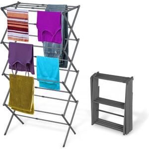BLACK+DECKER 4-Tier Expandable Collapsible Clothes Drying Rack, Telescopic Height, Foldable Space-Saving Laundry Air Dryer for Towels, Shirts & Delicates Durable Steel, No Tools Needed
