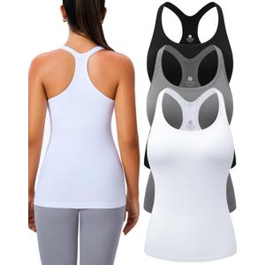 Evercute 1/2/3 Pack Workout Tank Tops for Women with Built in Bra Racerback Yoga Sleeveless Top Camisole Athletic Gym Tops (Medium, Black White Gray 3 Pack)