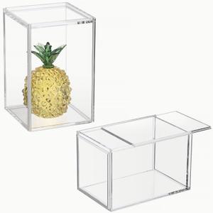 JUXYES Pack of 2 Clear Display Case for Mini Action Figures, Acrylic Box With Sliding Door, Stackable Cube Small Showcase, Free Standing Collectibles Protection