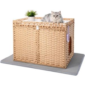 Large Cat Litter Box Enclosure Furniture, Hidden Handwoven Rattan
PE Rattan, Kitty Cabinet Included Enlarged Litter Mat, Soft Pad, S-Hook, Scoop, Spacious Interior, Metal Frame, Easy-Clean