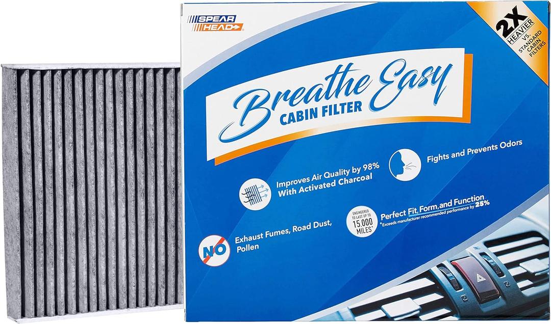 Spearhead Odor Defense Breathe Easy AC & Heater Cabin Filter | Fits Various 2016-24 Toyota/Lexus/Subaru Like OEM | Up to 25% Longer Lasting w/Activated Carbon (BE-157)