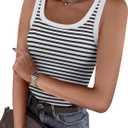 ANRABESS Womens Sleeveless Scoop Neck Tank Top Ribbed Fitted Summer Basic Slim Cute Tops 2026 Black White Small