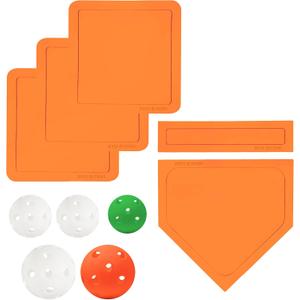 Baseball & Softball 5 Piece Base Set + 5 Piece Plastic Training Balls - Improve Power and Agility - Baseballs Accessories Fun for All Ages (Orange-4)