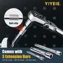 6-Piece Flex Head Ratchet Set, 1/4", 3/8", 1/2" Drive, Swivel Head Ratchet Wrench with Extension Bar, 72 Tooth, 180 Adjustable, Quick-Release, Flexible Ratchet Handle with EVA Foam