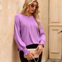 Long Sleeve Shirts for Women 2026 Spring Dressy Casual Blouses Pleated Crewneck Tunic Tops for Leggings Cute Tee (M)