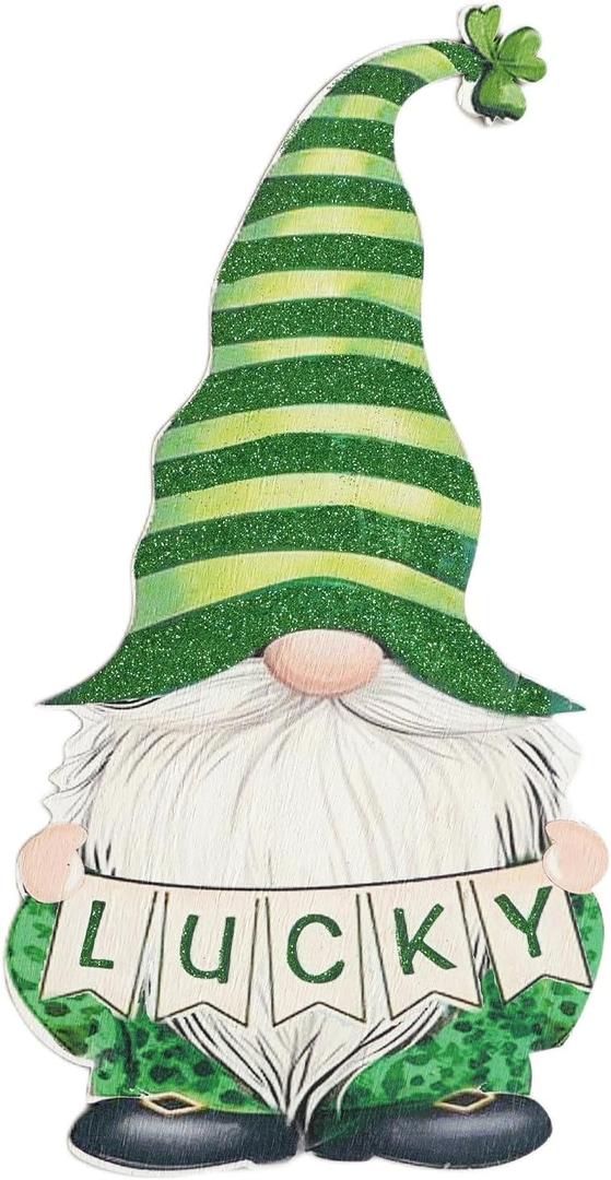 Bibelot St Patrick's Day Welcome Sign, Gnome Shamrock Wooden Door Sign, St. Patrick's Day Hanging Decorations for Indoor Outdoor Home Holiday Party Decorations