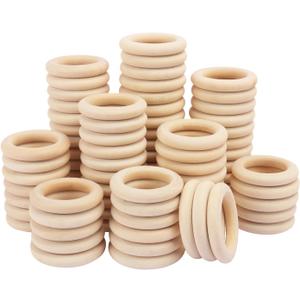 100 PCS 2.2 Inch Wooden Rings for Crafts, Natural Wood Rings for Macrame, Jewelry Making, and DIY Crafts, Unfinished Smooth Wood Rings, by GNIEMCKIN