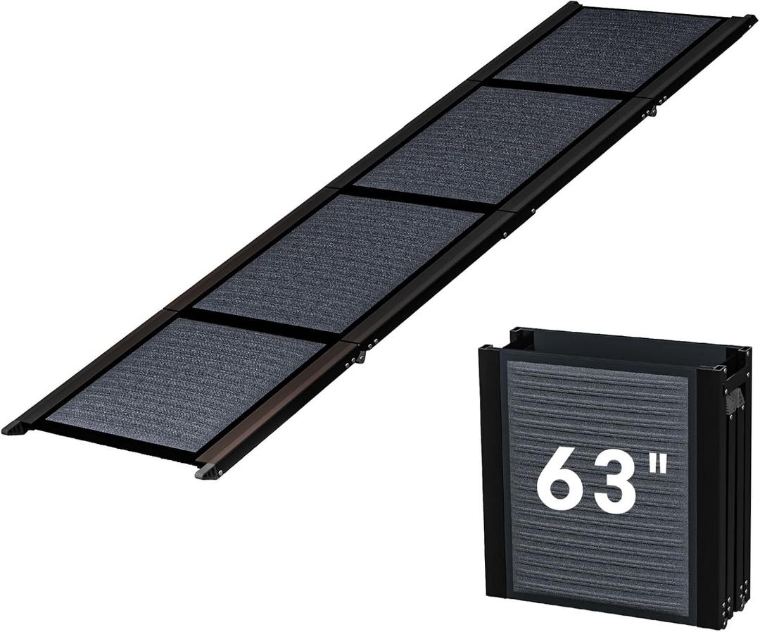 HBTower 63" Long & 17.3" Wide Folding Dog Ramp for Car, SUV & Truck  Portable Pet Ramp with Non-Slip Surface, Extra Wide Steps for Large Dogs Up to 250LBS