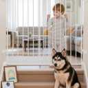 Babelio Baby Gate for Stairs & Doorways, 26-43" W 34" H Extra Tall| No Bottom Bar| Easy Installation| One-handed Operation| Auto-close| Hardware Mount (Drill Needed) Safety Dog/Pet Gate Indoor (White)