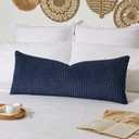 Kevin Textile 14x36 Inch Long Lumbar 1 Pack Boho Decorative Throw Pillow Cover Soft Striped Corduroy Rectangle Cushion Case Farmhouse Solid Color Accent for Living Room Couch Sofa Bed, Navy Blue